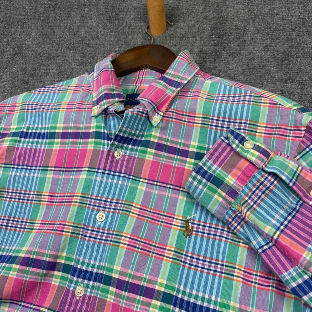 Ralph Lauren Button Down Mens L Multi Color Plaid Long Sleeve Cotton Shirt 0636